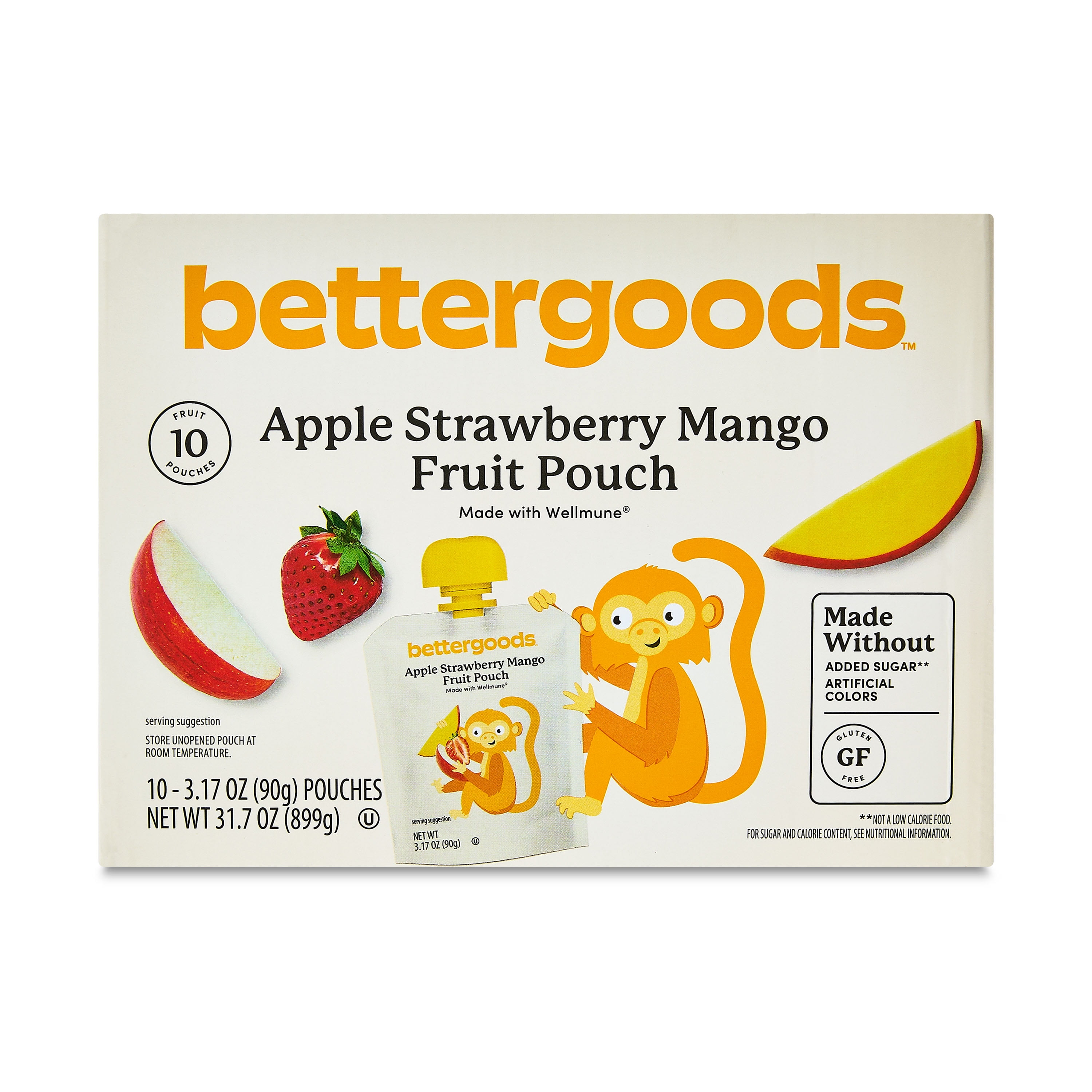 bettergoods Apple Strawberry Mango Fruit Pouches, 3.17 oz, 10 Count