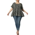 thumbnail image 2 of NOMADIC NOOK Women's Plus Size 2 Pieces Polka Dots Blouses Summer Round Neck Ruffle Sleeve Casual Tiered Peplum Tops 1X Black/White, 2 of 7