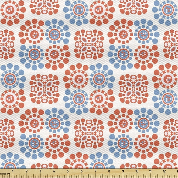 Boho Fabric by the Yard, Abstract Bicolour Style Motif Repetitive Rounds Illustration, Decorative Upholstery Fabric for Sofas and Home Accents, Slate Blue Burnt Sienna by Ambesonne