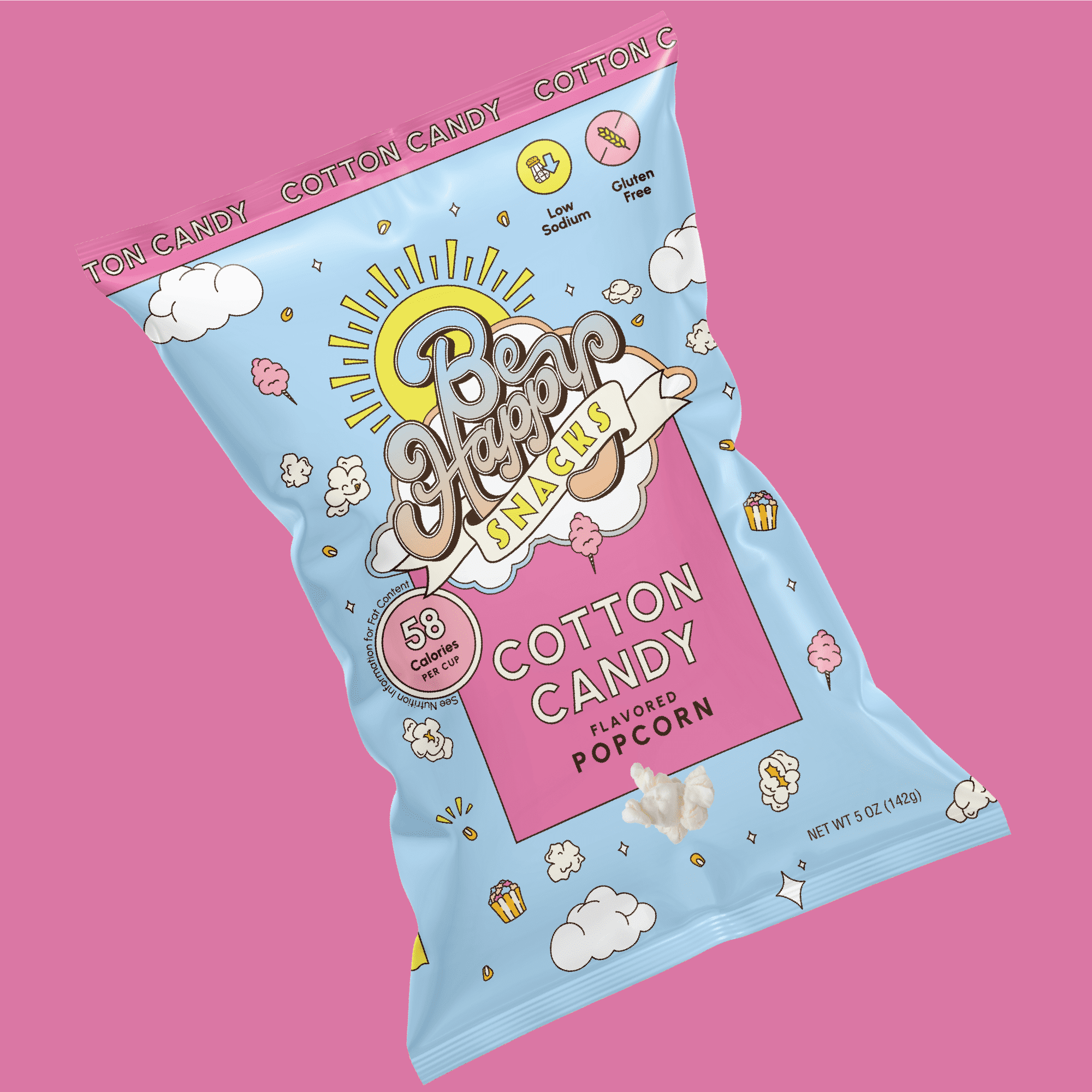 (3 pack) Be Happy Snacks D'Amelio Cotton Candy Popcorn, Gluten-Free, 5 oz
