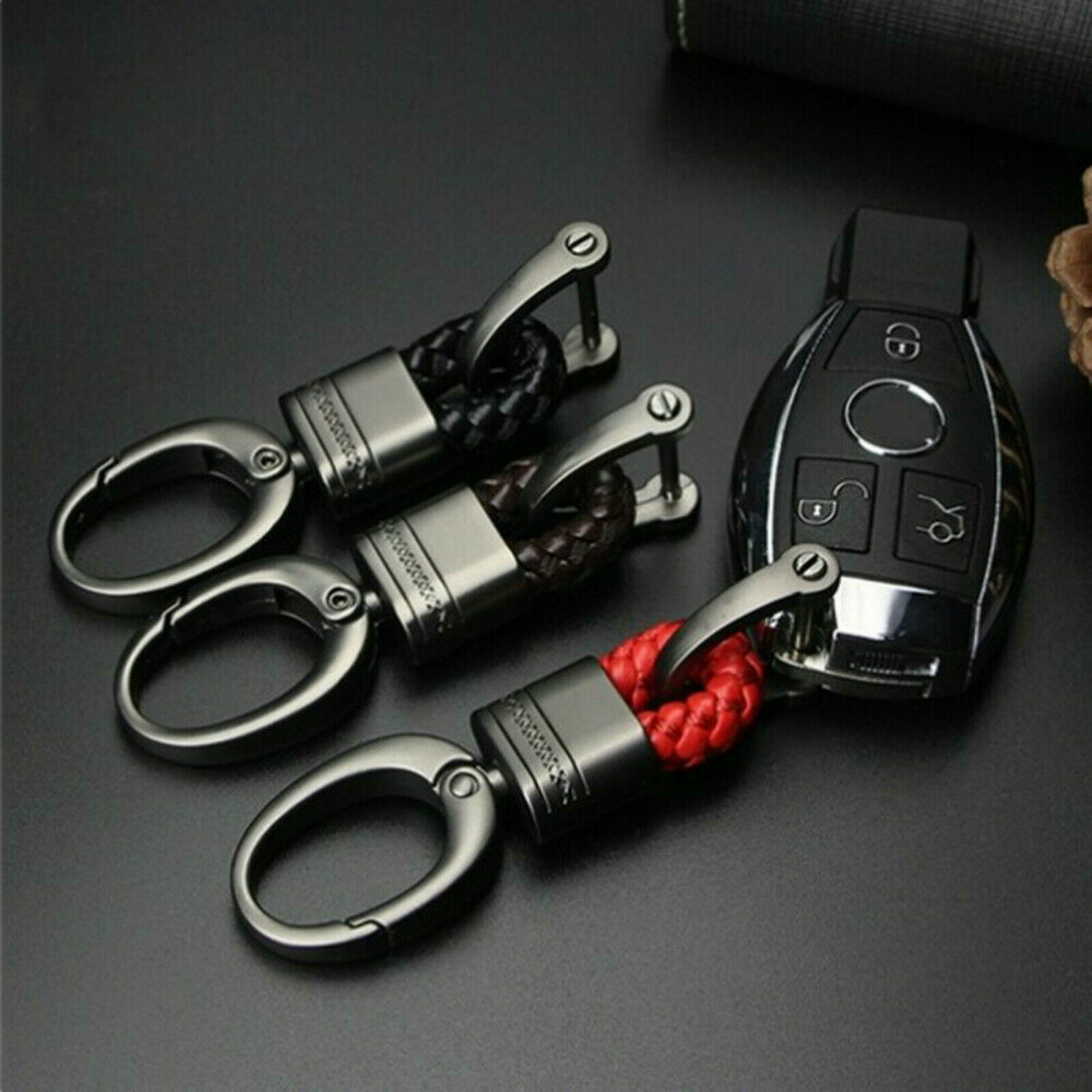 2 Colors Creative Metal Leather Key Chain Ring Keyfob Car Keyring Keychain Gift 