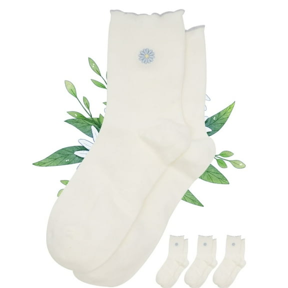 OusBogoDe Size 7~11 Embroidered Ruffle Women's Fun Socks, All Season Breathable Comfortable Ruffle Women's Short Socks (White, Pink)