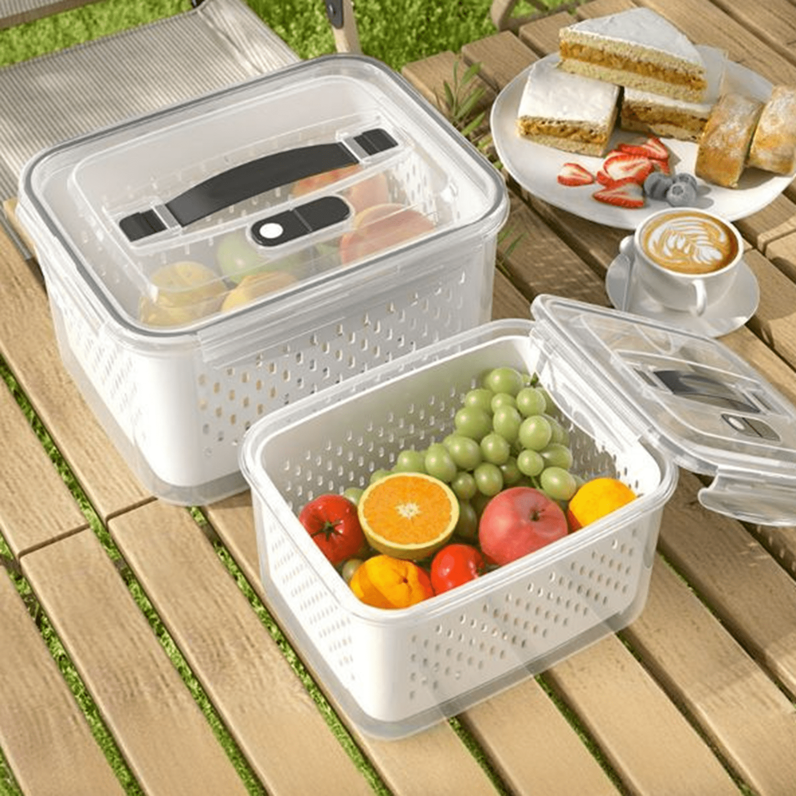 Bxaolu 4 PCS Fruit Storage Containers for Fridge with Removable Colander, Airtight Food Storage Container, Dishwasher Safe Produce Saver for Refrigerator, Keep Berry Fruit Fresh Longer