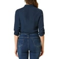 thumbnail image 3 of INSPIRE CHIC Women's Open Front Shawl Lapel 3/4 Ruched Sleeves Chiffon Crop Blazer, 3 of 7
