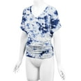 thumbnail image 4 of Made by Johnny Women's V-Neck Short Sleeve Tie Dye Shirring Dolman Top XXL WHITE_NAVY, 4 of 6