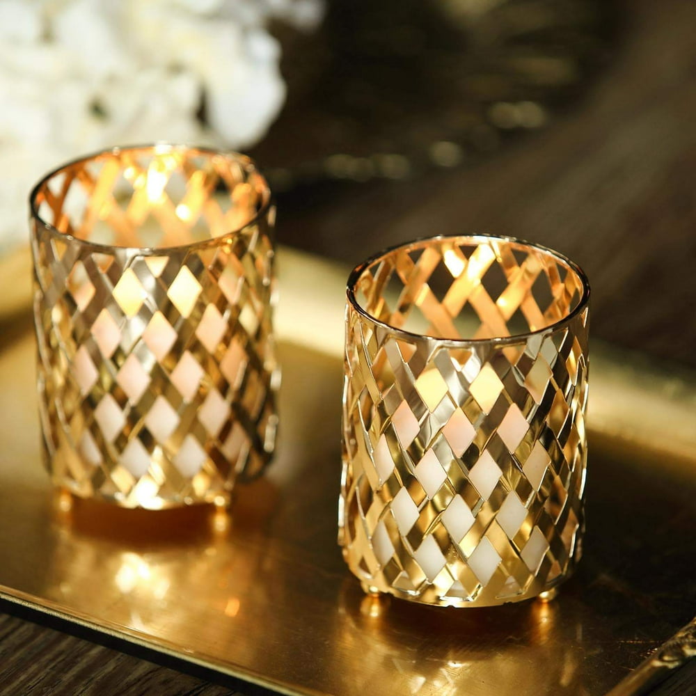 Efavormart 2 Pack 4" Tall Metal Gold Candle Holder Set Votive Candle ...