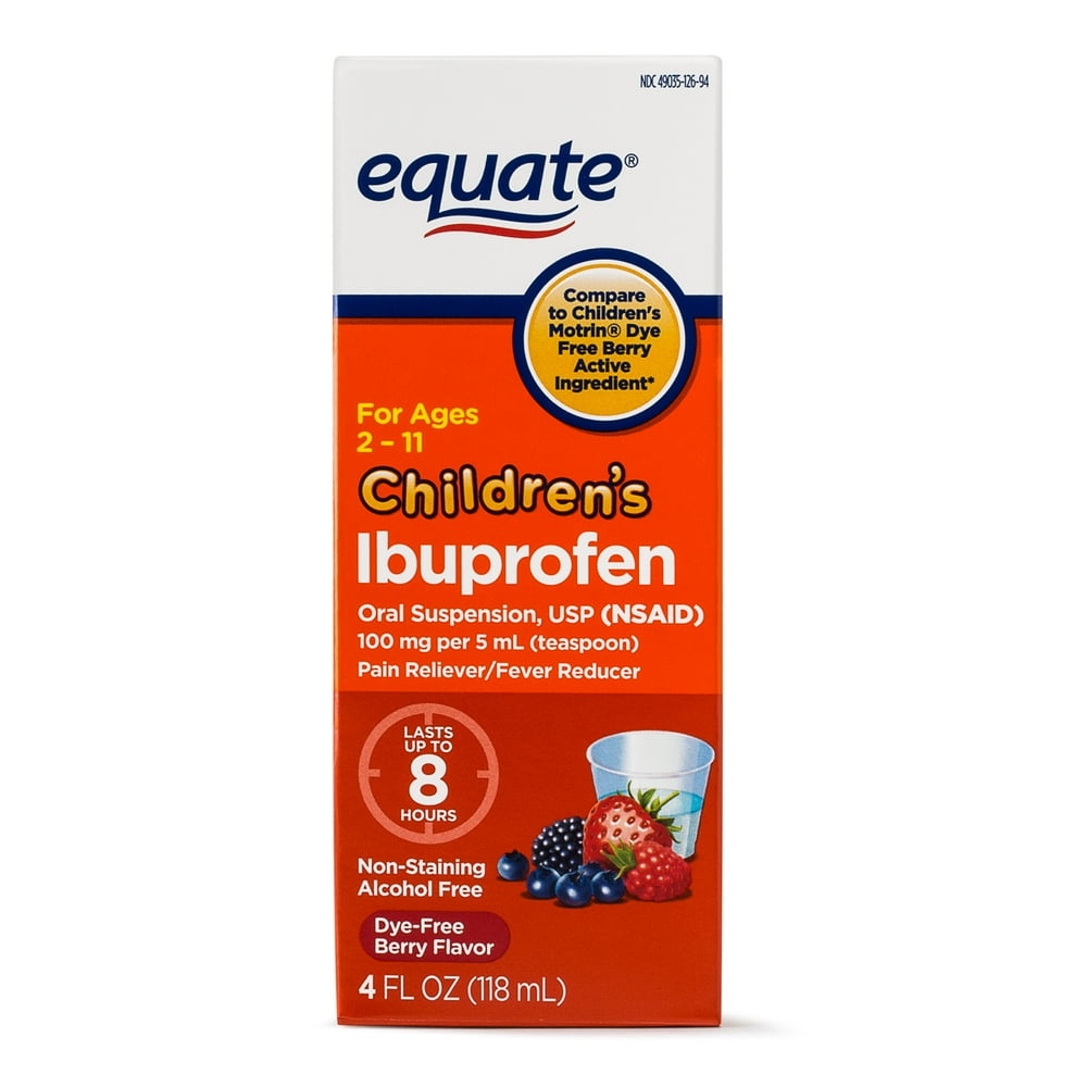 Equate Childrens Ibuprofen Dye Free Berry Suspension, 100 mg, 4 Oz