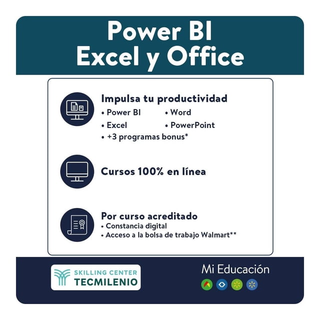 Curso Educativo Tecmilenio Paquetería Office y Power BI Online Mensual
