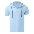 thumbnail image 4 of Long Sleeve T Shirts for Men UV Hiking Outdoor Wear Men's Spring And Summer Fashion Solid Color Linen Shirt Hooded Short Sleeve Casual Men's Beach T Shirt, 4 of 4