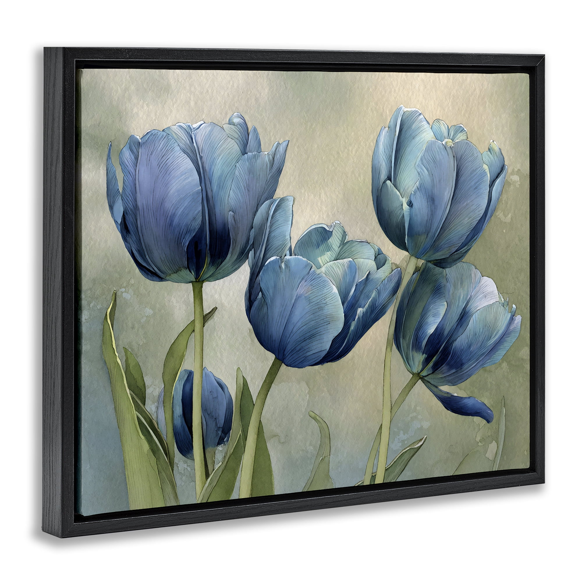 Stupell Industries Drawn Blue Tulip Flowers Black Framed Floater Canvas Wall Art, design by Franklyn Gregory