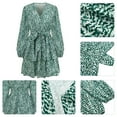 thumbnail image 6 of IWEMEK Women Dresses V-Neck Wrap Tiered Cocktail Dress with Belt Leopard Printed Leisure Comfy Long Sleeve Green Sundress, 6 of 7