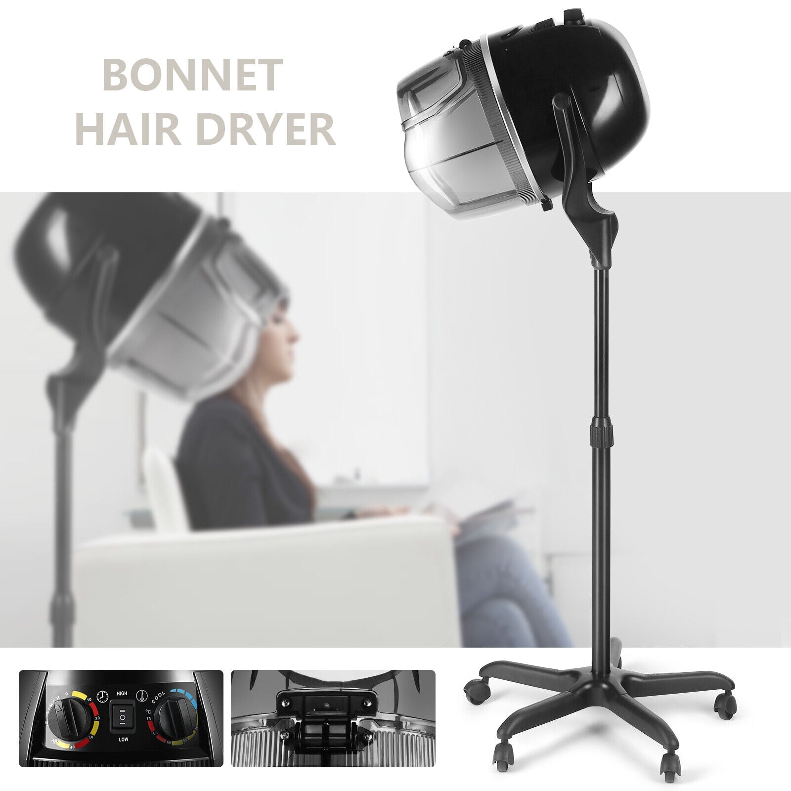 Professional Bonnet Hair Dryer Adjustable Hood Stand-Up Hairdressing with Wheels Salon Beauty Equipment