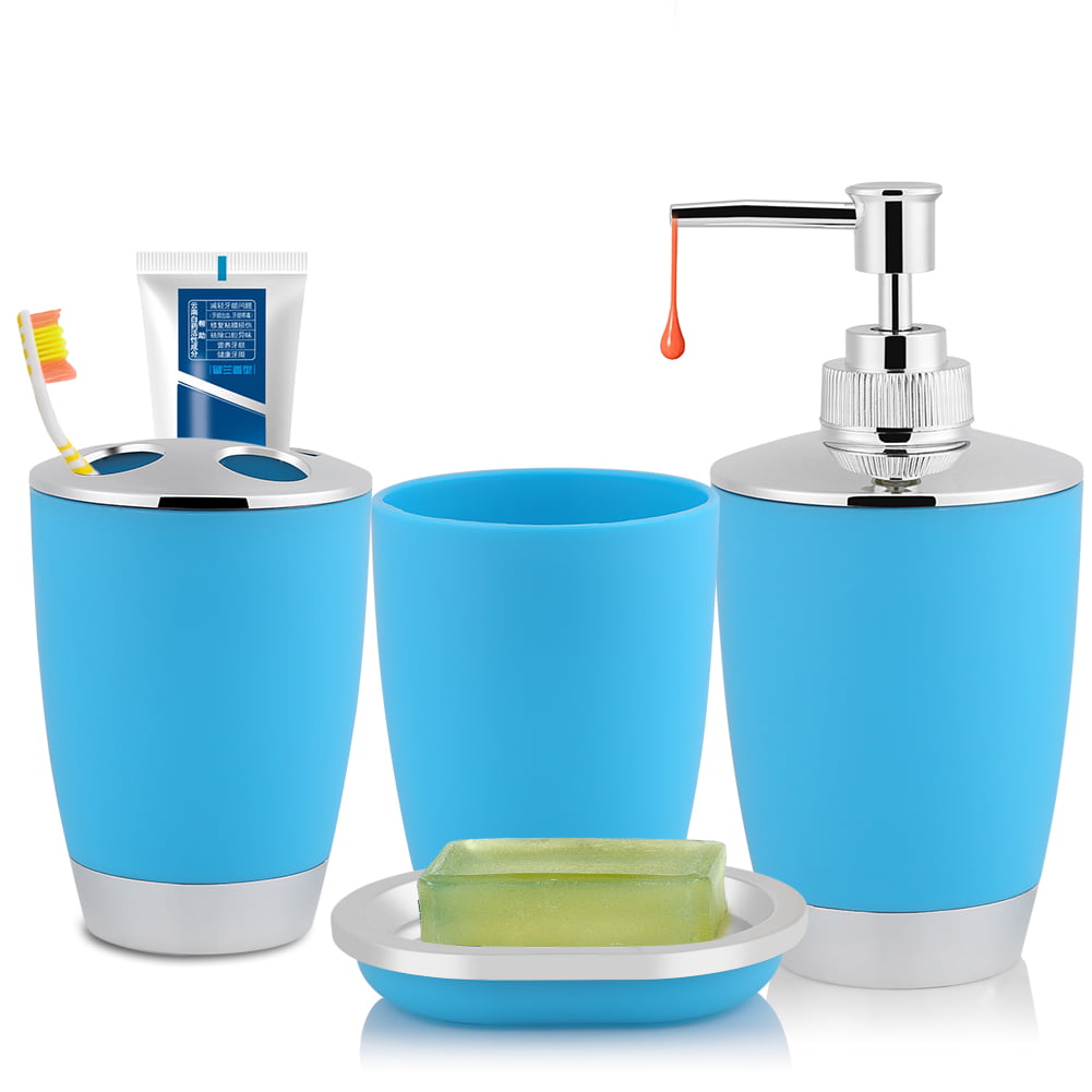 4Pcs/set Plastic Bathroom Suit Bath Accessories Cup Toothbrush Holder Soap Dish 