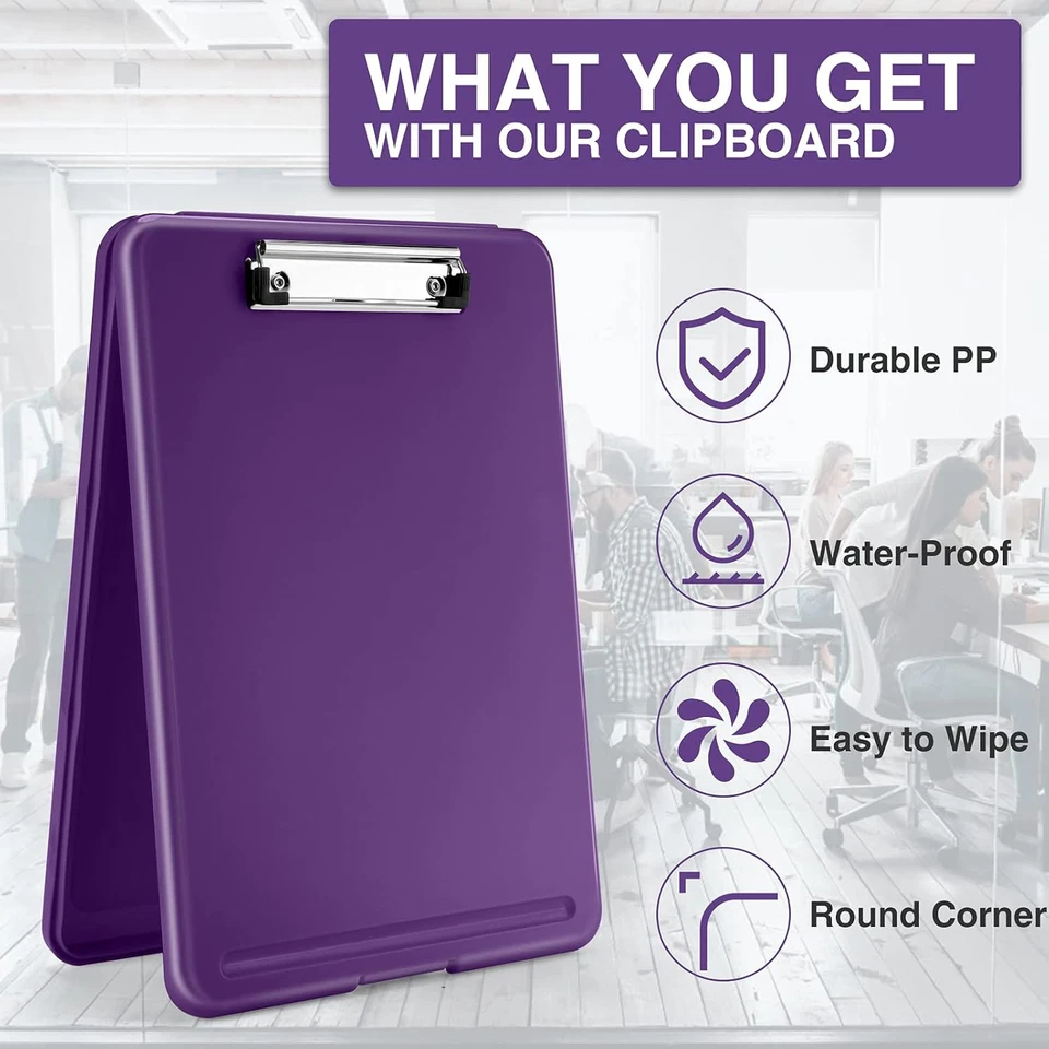 Purple Clipboard With Storage Snap Closure Portable Organizer For Documents 8...