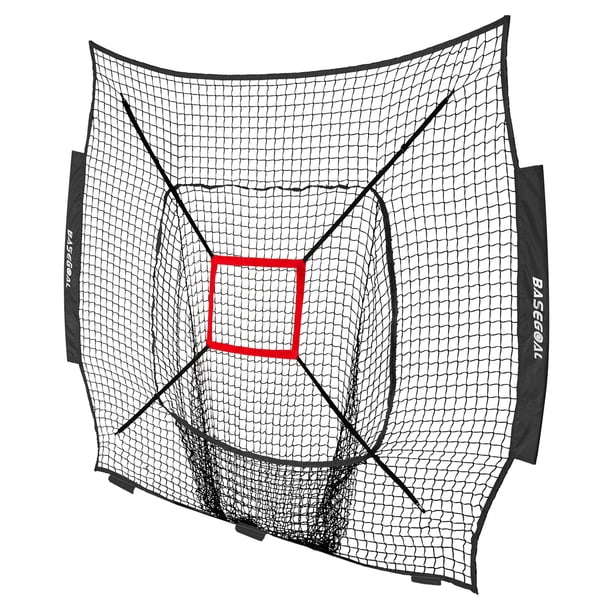Red de reemplazo BaseGoal para béisbol y sóftbol 7 pies x 7 pies (SOLO RED), resistente y sin nudos para práctica de pitcheo, bateo y lanzamiento (Negro + Zona de Strikes)
