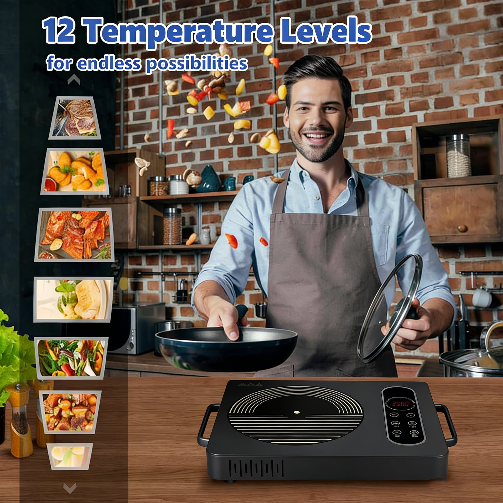 Petyoung 3500W Portable Electric Ceramic Stove, Infrared Burner with Timer, LED Screen, Touch Panel, Easy to Clean, for Cooking