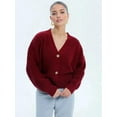 thumbnail image 6 of Women'S Chunky Knit Cardigan Sweater V-Neck Long Sleeve Button Casual Loose Cropped Cardigan Coat Wine Red M, 6 of 7