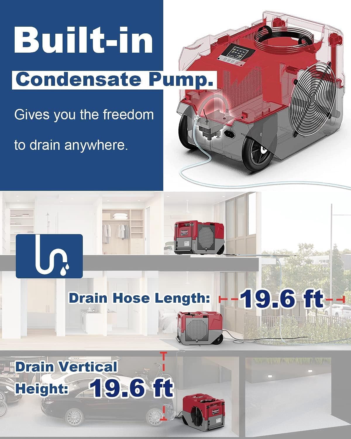 ALORAIR  Commercial Dehumidifiers, 264 PPD Performance Industrial Dehumidifier with Pump, Compact, Portable Industrial dehumidifier for Water Damage Restoration, Up to 3000 Sq.Ft ,SLGR Dehumidifiers