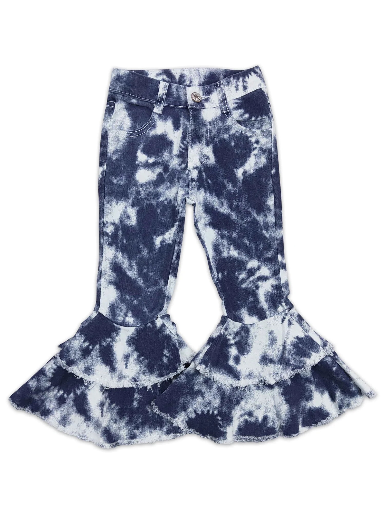YAWOO New Baby Girls' Bell Bottom Pants Tie Dye Blue Flared Jeans Kid