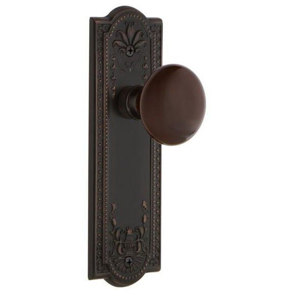 Nostalgic Warehouse Meabrn_Dp_Nk Brown Porcelain Solid Brass Dummy Door Knob Set - Bronze