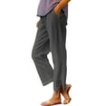 thumbnail image 2 of Gray Womens Sweatpants Women Solid Straight Solid Elastic Pants Long Linen Women Waist Cotton Casual Slit Trouser Legs Pants Casual Pants Women, 2 of 6