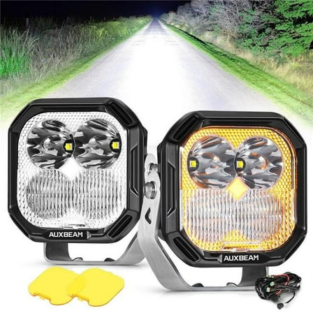 Auxbeam ZD000867 Color Play Series 3 Inch 100W Combo LED Pod Lights Off Road Lights with White DRL & Amber Turn Signal Lights