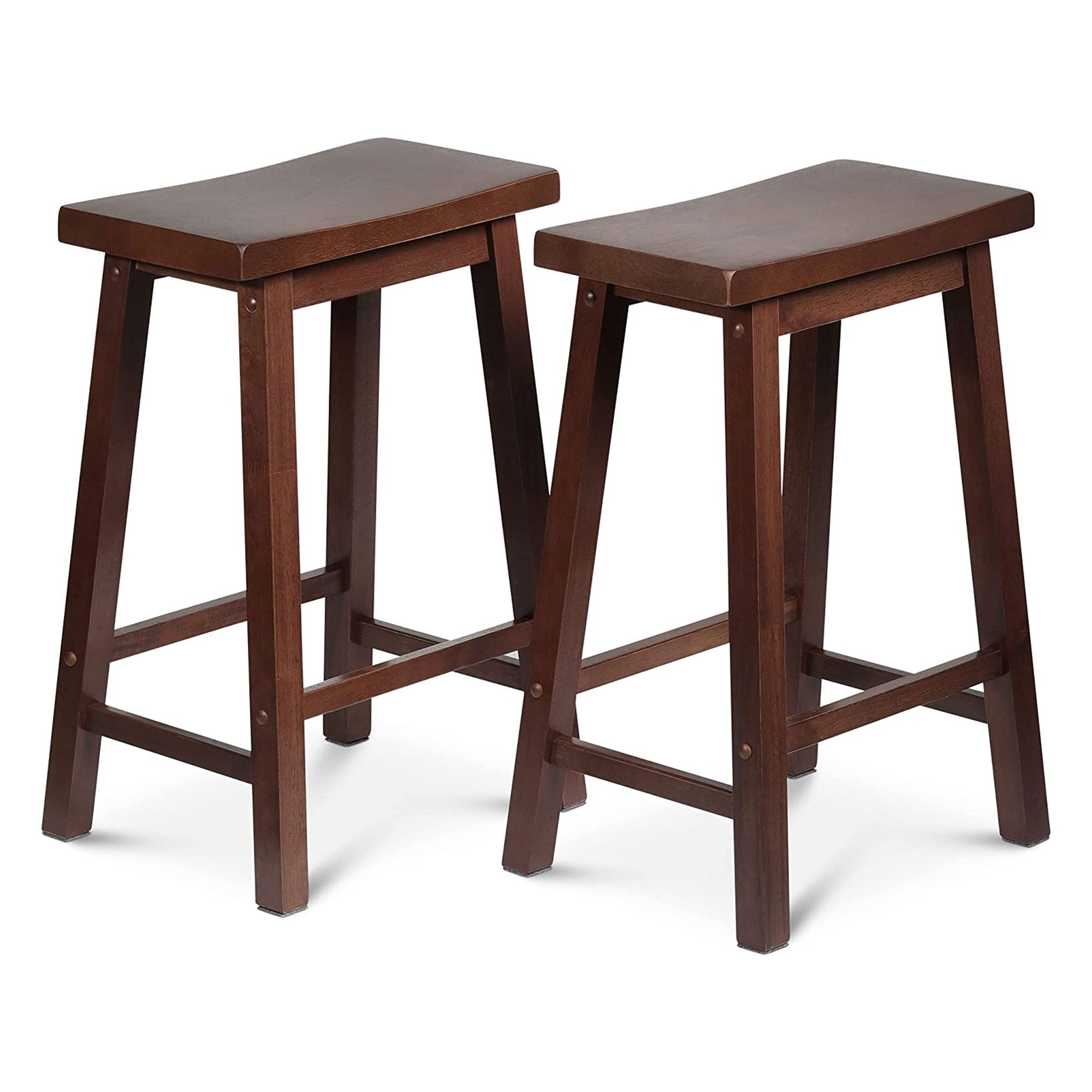 PJ Wood Classic Saddle-Seat 24" Kitchen Counter Stools, Walnut (Set of 4)