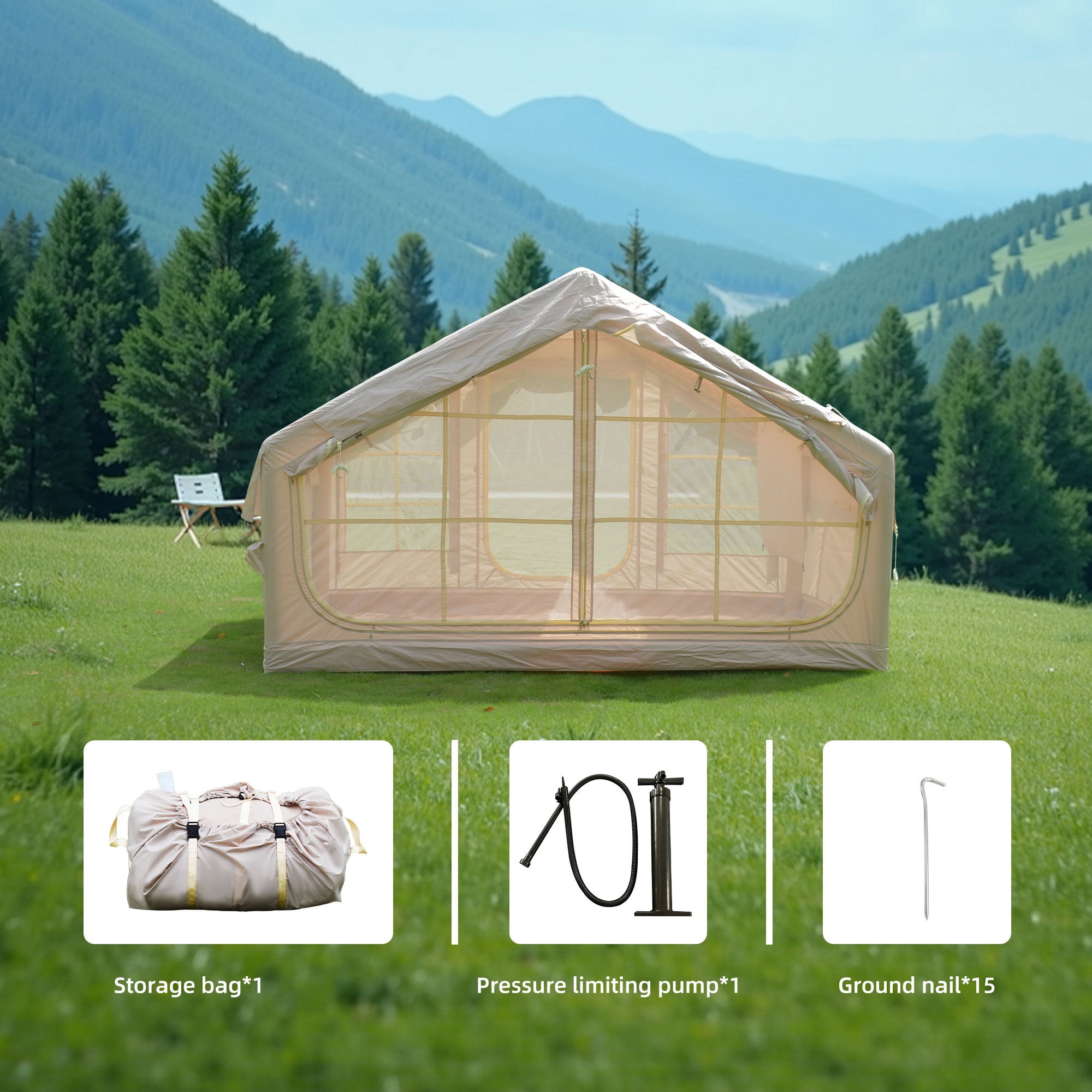 NOBOLEA Inflatable Camping Tent 4-6 Person, 5-Min Quick Setup Air Tent with Electric Pump, Waterproof 420D Oxford Family Tent with Mesh Windows for Outdoor
