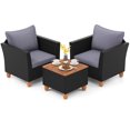 thumbnail image 2 of Costway 3 PCS Patio Rattan Furniture Set Cushioned Sofa Storage Table with Wood Top Grey, 2 of 10