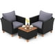 thumbnail image 2 of Costway 3 PCS Patio Rattan Furniture Set Cushioned Sofa Storage Table with Wood Top Grey, 2 of 10