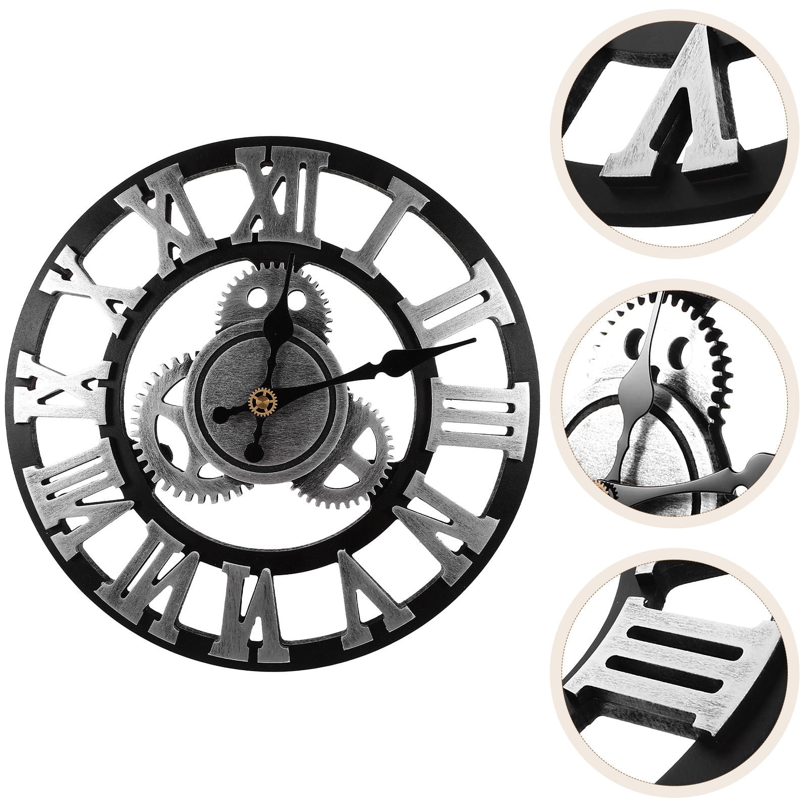 LOLIPPYY 1 Pc Plated Silver Wall Decorative Clock with Retro Gear for Bedroom and Cafe - 4 c 77 d