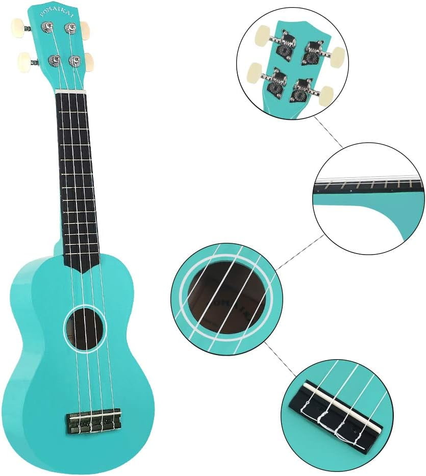 POMAIKAI Soprano Ukulele Starter Wood Ukele Hawaiian Guitar Ukelele 21" Beginner and Students (Light blue)