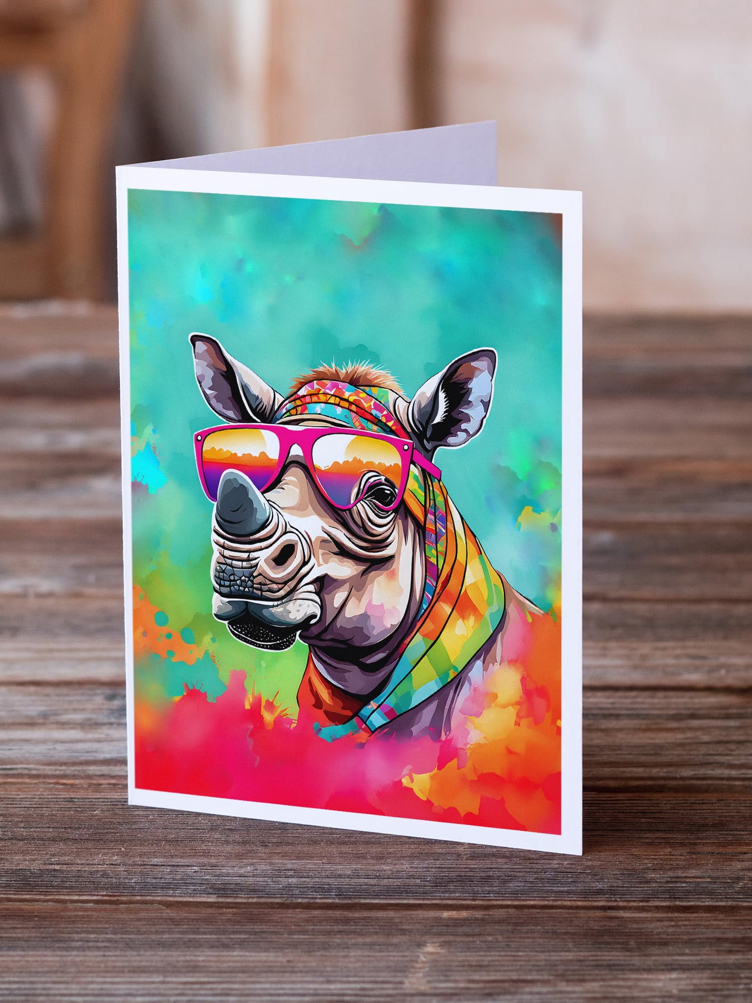 Hippie Animal Rhinoceros Greeting Cards Pack of 8 7 in x 5 in