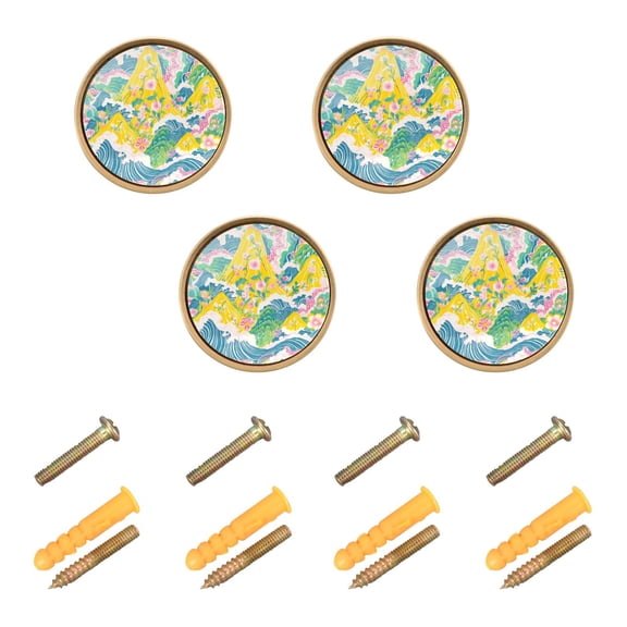 Yayeee 8 Pack Cabinet Knobs with Screws Round Zinc Drawer Pulls for Kitchen, Yellow Mountains