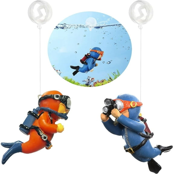 Playful Floating Diver Ornaments, 2-Pack Plastic Aquarium Decor for Fish Tank & Pool, Swimming & Diving