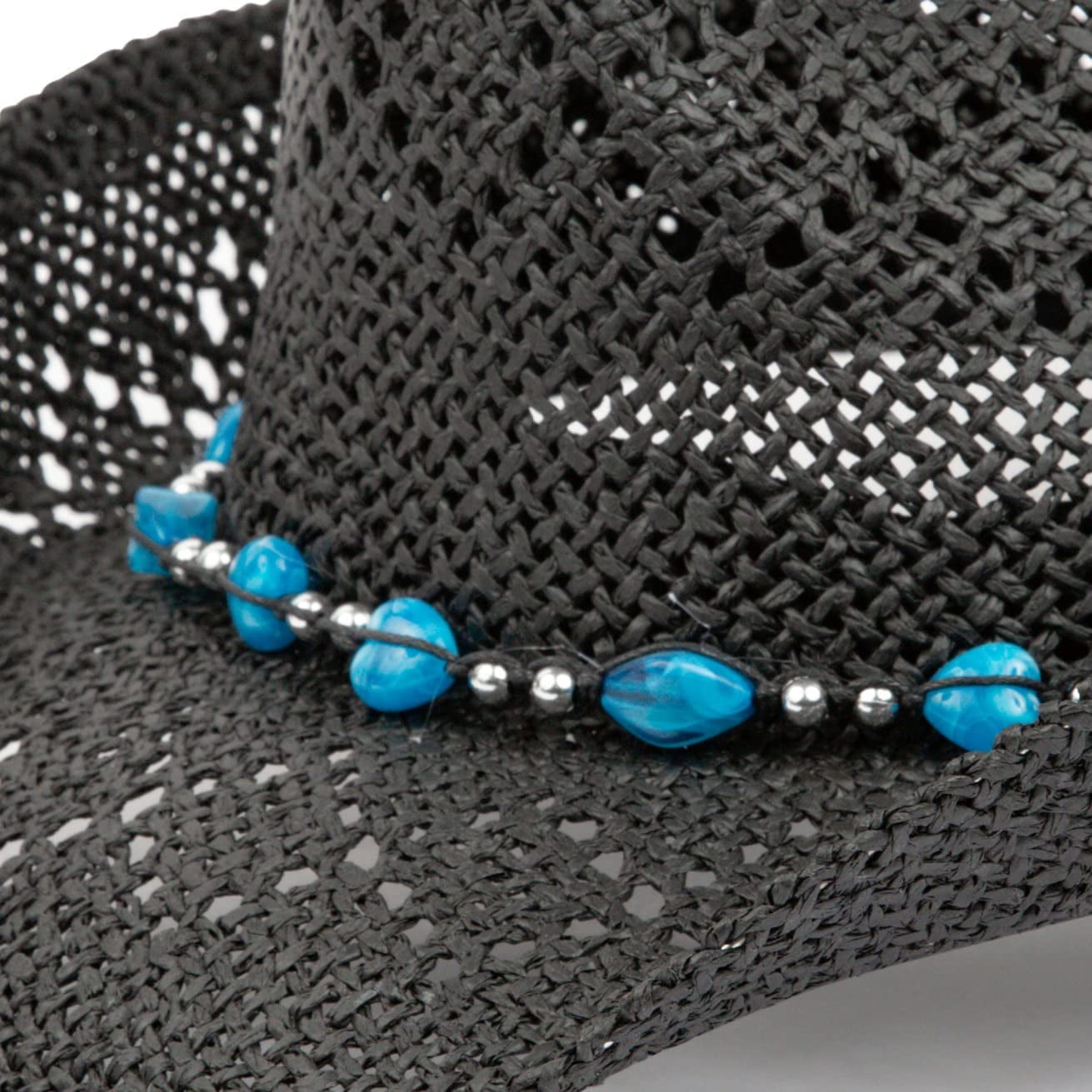 Straw Cowboy Hat for Women with Beaded Trim and Shapeable  display picture 1
