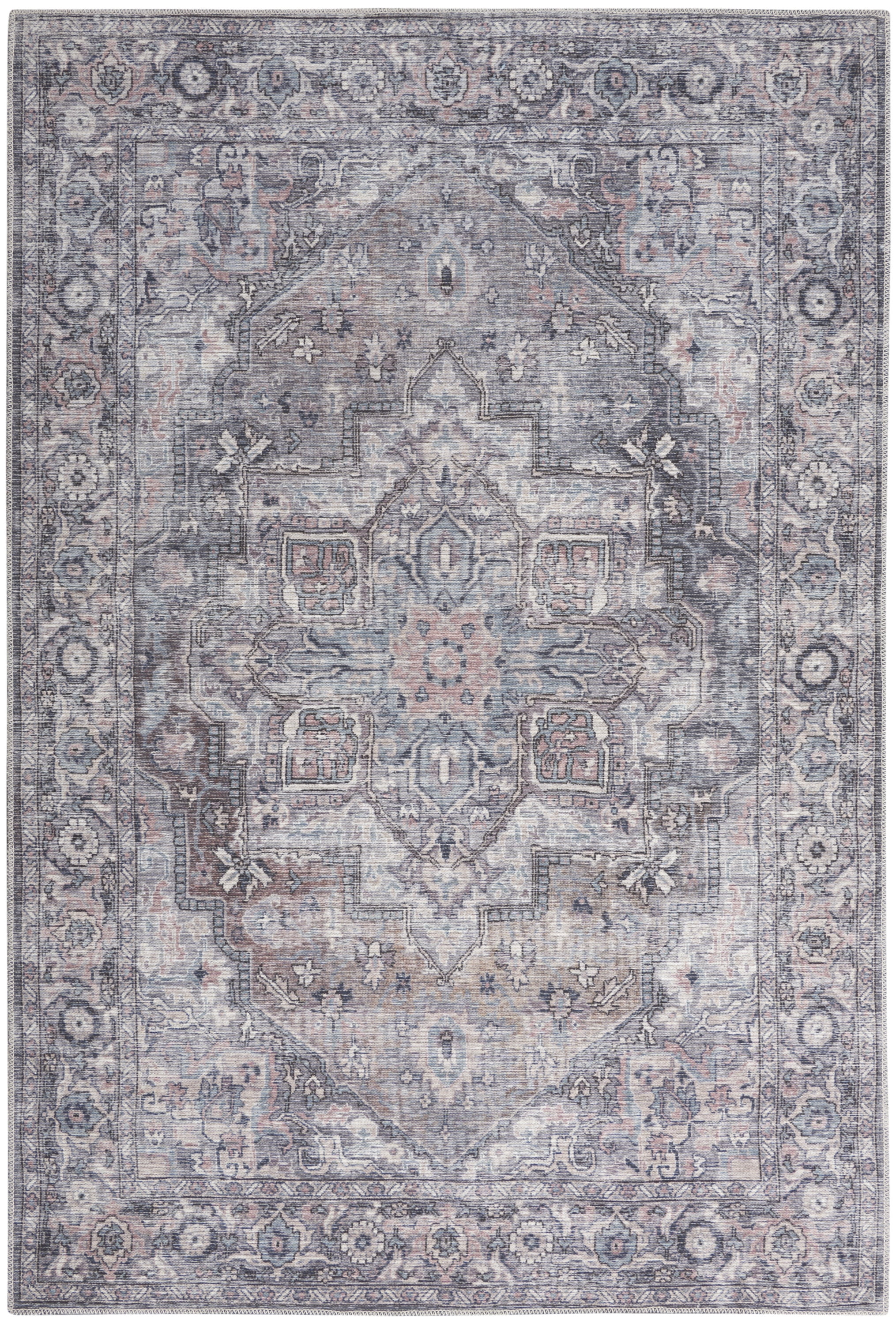 Nourison Home Machine Washable Series 1 Persian Grey 6' x 9' Area Rug, (6x9)