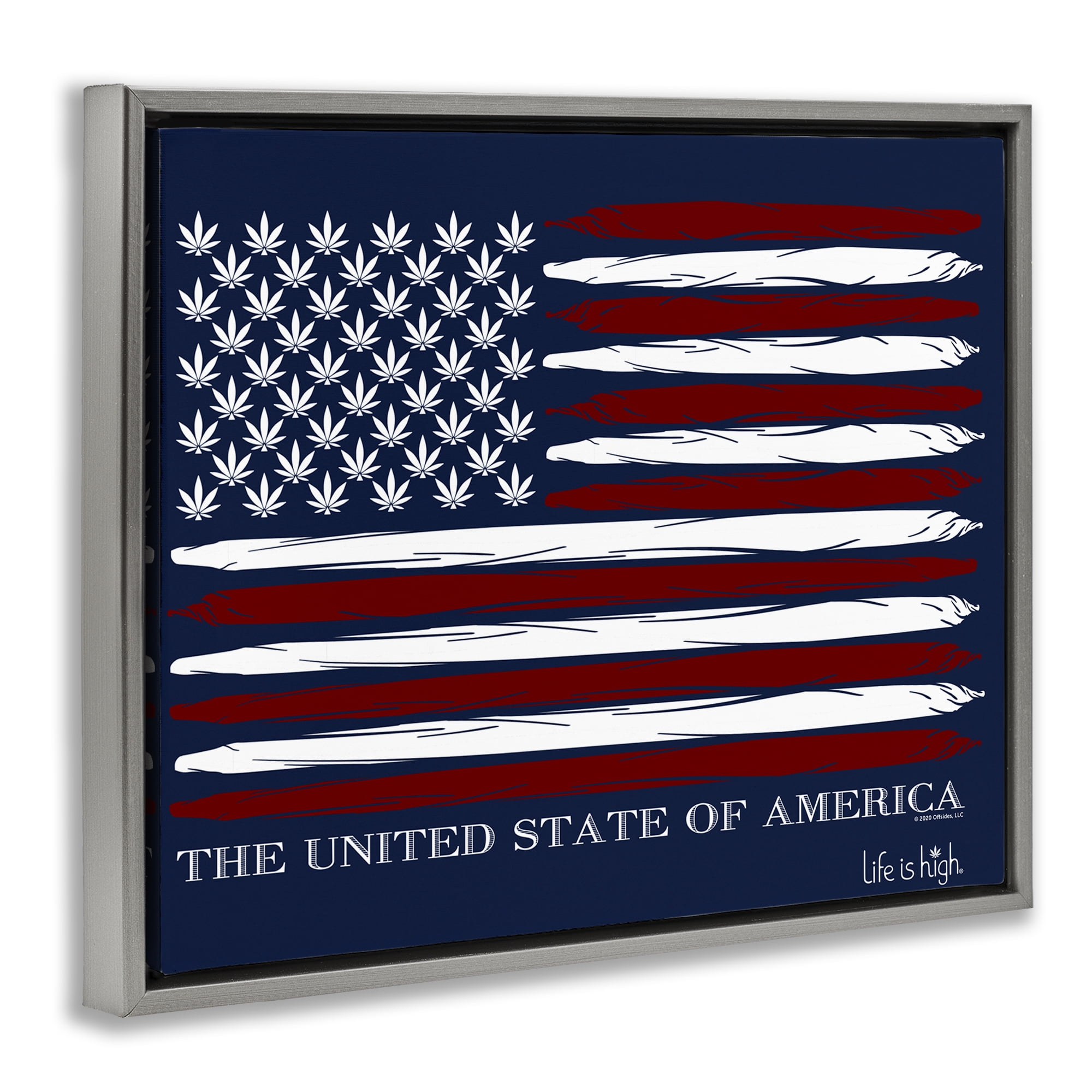 Stupell Industries Herb America Flag Novelty & Humor Painting Gray Floater Framed Canvas Art Print Wall Art, 31 x 25