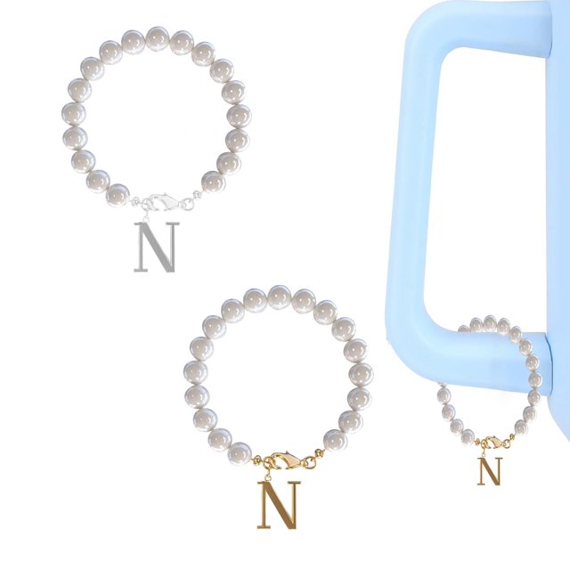 2PCS Stainless Steel 26 Letters Charm 26 Initial Cup Accessories Pearl Cup Handle Charm Lobster Clasp Chain