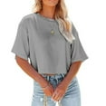 thumbnail image 3 of Kureaily Women's Crew Neck Cropped T Shirts Short Sleeve Loose Shoulder Crop Tee Tops Summer Lightweight T-Shirts, 3 of 6