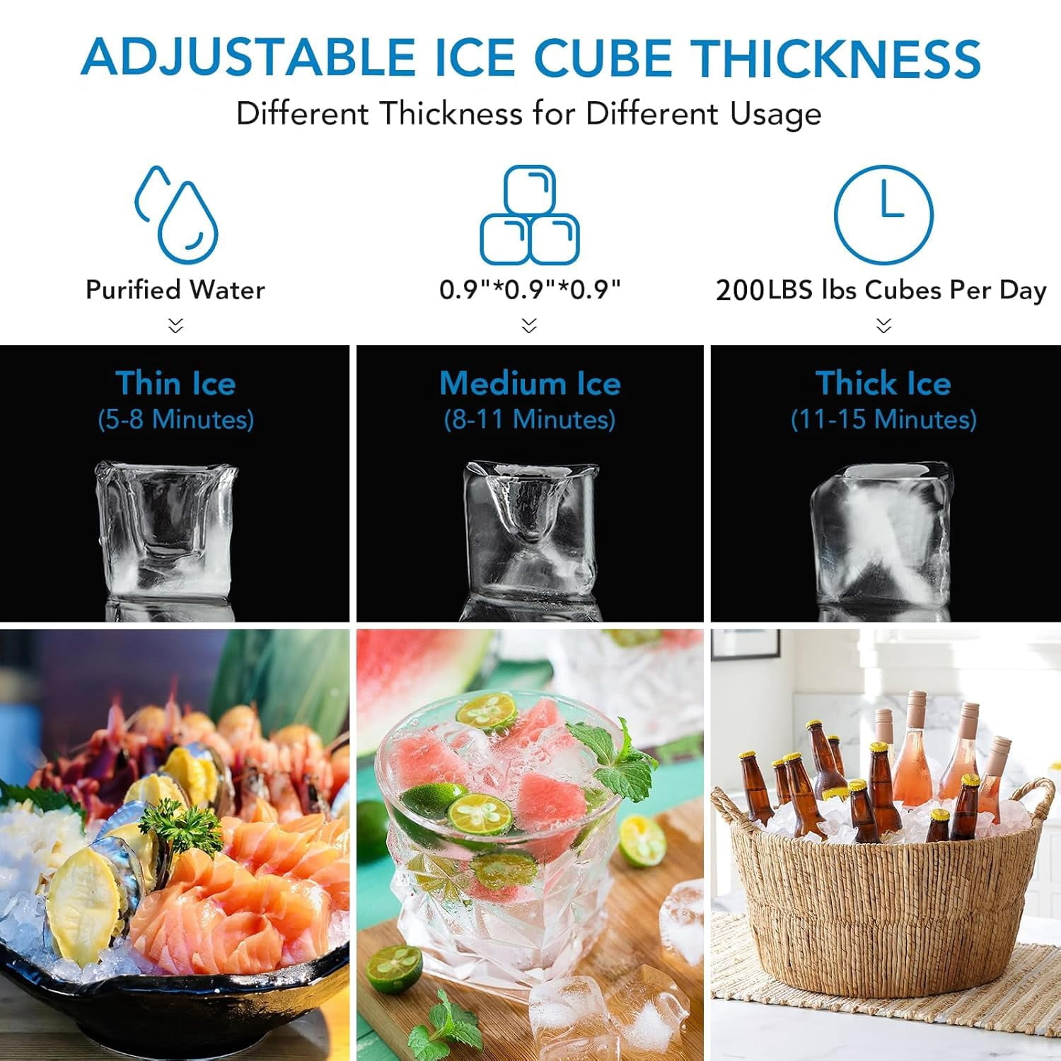 Huisuilinss Commercial Ice Maker Machine, 200lbs/24H Stainless Steel Under Counter ice Machine with 55lbs Ice Storage Capacity, Freestanding Ice Maker 420W For Home, Bar, Cafe, Restaurant, Business