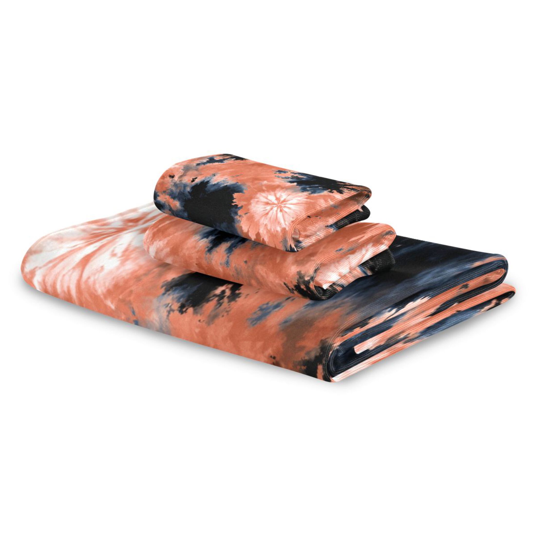 3 Piece Bath Towels Set Bath Towel, Hand Towel and Face Towel for Bathroom, Gym, Hotel Coral and Black Tie-dye Pattern