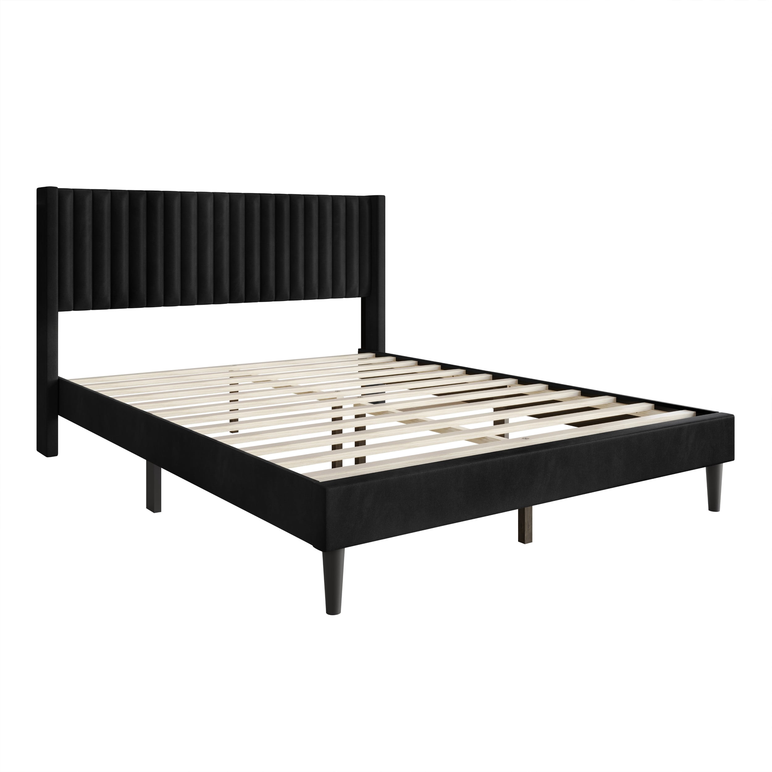 Favorer Montrose Upholstered Wingback Bed, Channel Tufted Headboard, Platform Design