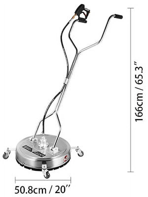 VEVOR Surface Cleaner 20 inch Flat Surface Cleaner for Pressure Washer 4000psi Pressure with 3/8 Quick Connector Surface Cleaner W/Casters 10.5GPM Stainless Steel Rotating Rod & 3 Nozzle for Patio