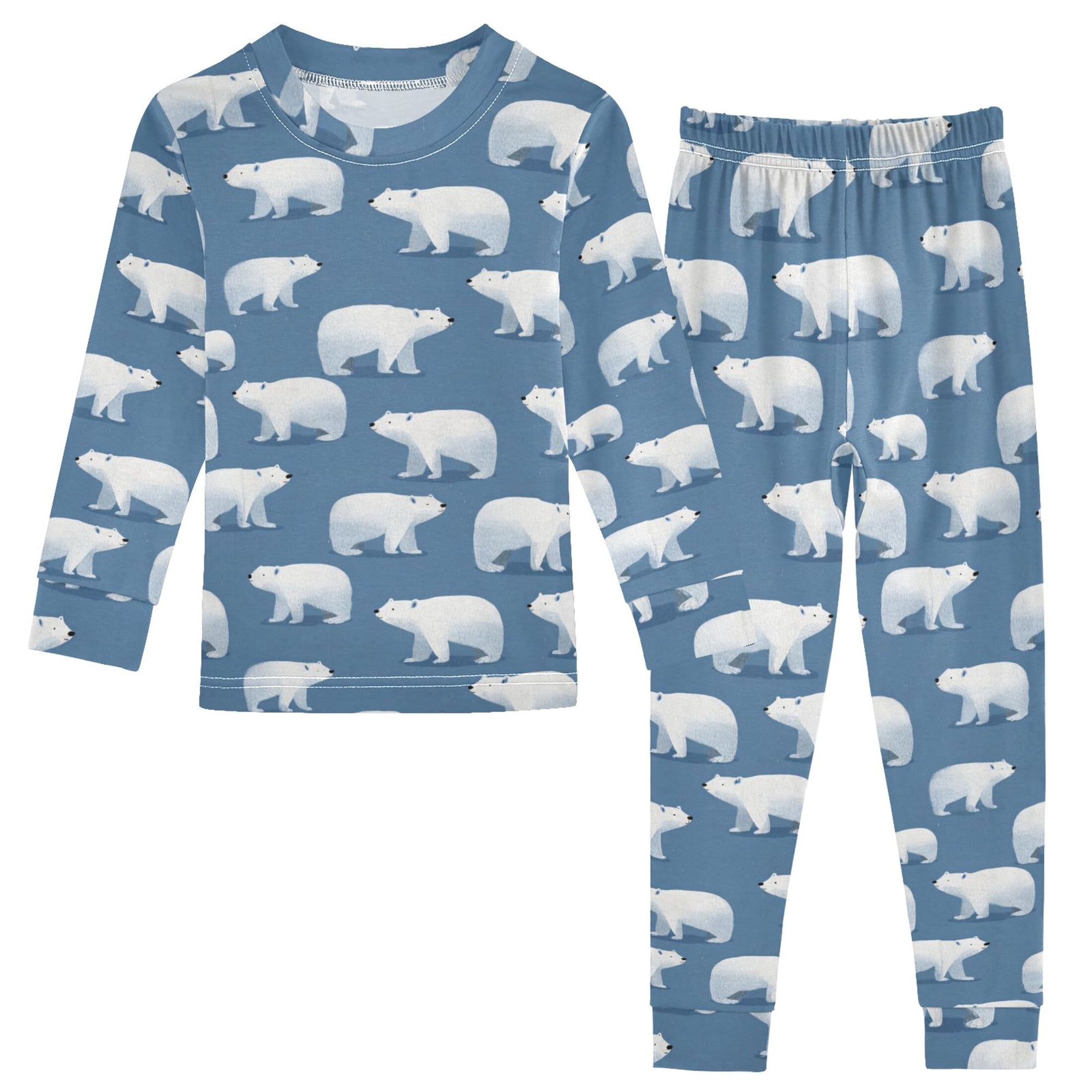 Cotton Children s Pajama Set with Long Sleeve Top and Pants for Boys & Girls Simple Polar Bears Pattern 18M