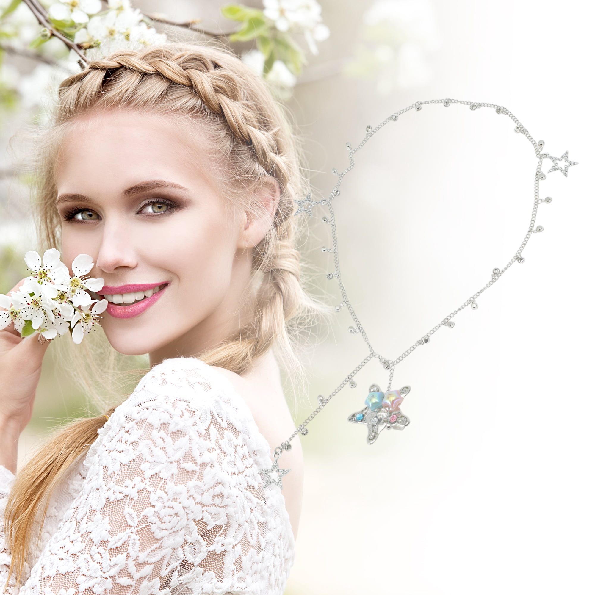 Unique Bargains Fashion Star Braided Hair Chain for Women Silver Tone 1 Pc