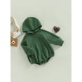 thumbnail image 3 of Seyurigaoka Infant Baby Girl Boy Spring Autumn Romper Tops Solid Color Long Sleeves Hood Jumpsuit for Boys Girls, 0-18 Months, 3 of 9