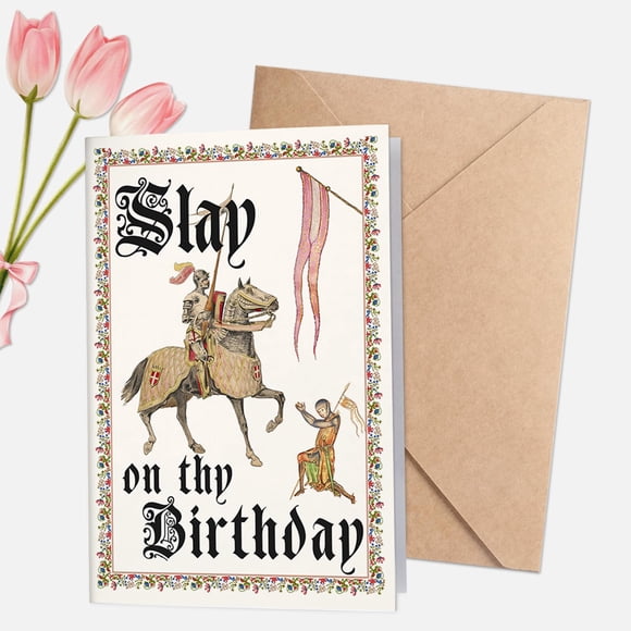 Tarjeta de cumpleaños divertida estilo medieval Slay para mujer