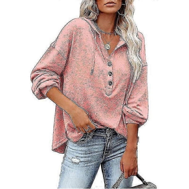 Suéter holgado de manga larga con cuello en V para mujer 2023 Chaqueta deportiva con capucha para mujer