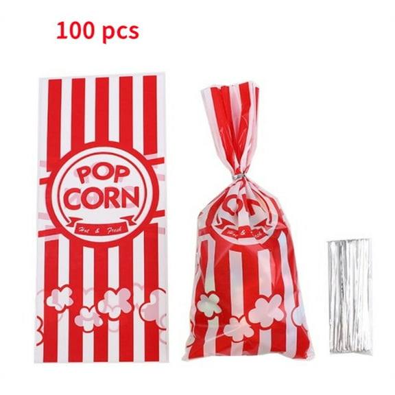 Flat Bottom Popcorn Bags 100 Pcs,Popcorn Bags Red and White Popcorn Bags,Bulk Popcorn Paper Bags,Popcorn Large Bags,Popcorn Serving Bags for Movie,Theater,Carnival Party,Decorations (Rde)
